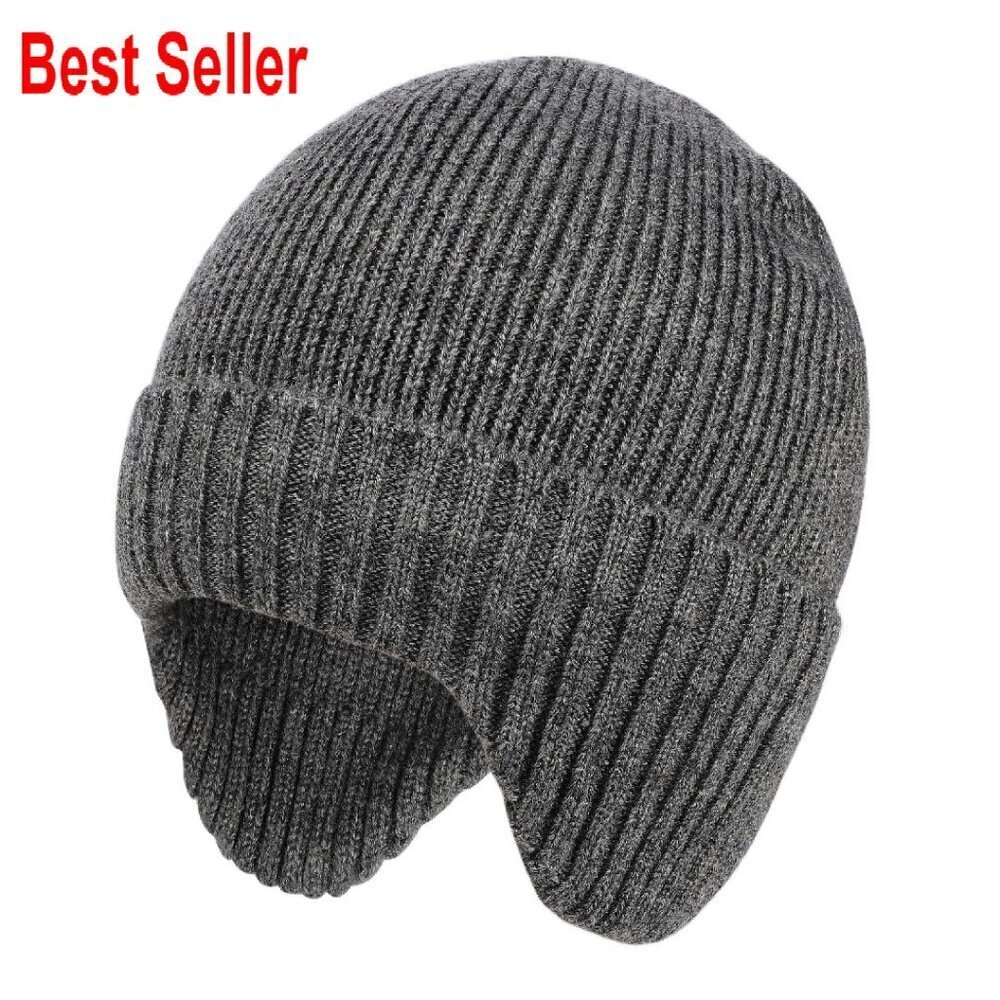 Merino Wool Waterproof Beanie Fleece Lined Winter Ski Cap Ear Flaps